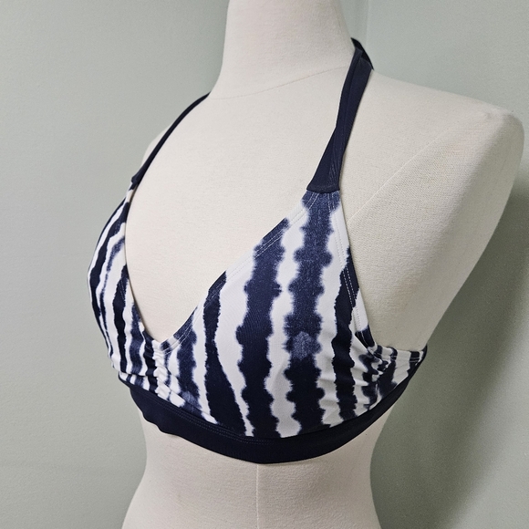 Athleta Wave Break Tie-Dye Navy Bikini Halter V-Neck Top 32 B/C - Picture 6 of 9